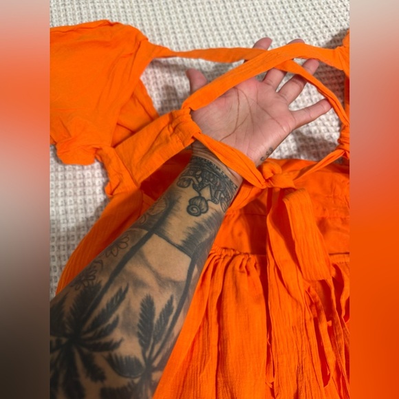 Bright Orange Puff Sleeve Mini Dress - Picture 6 of 13